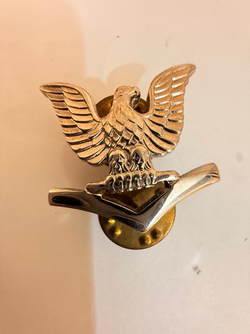 Vintage Silver Tone Eagle Chevron Lapel Pin